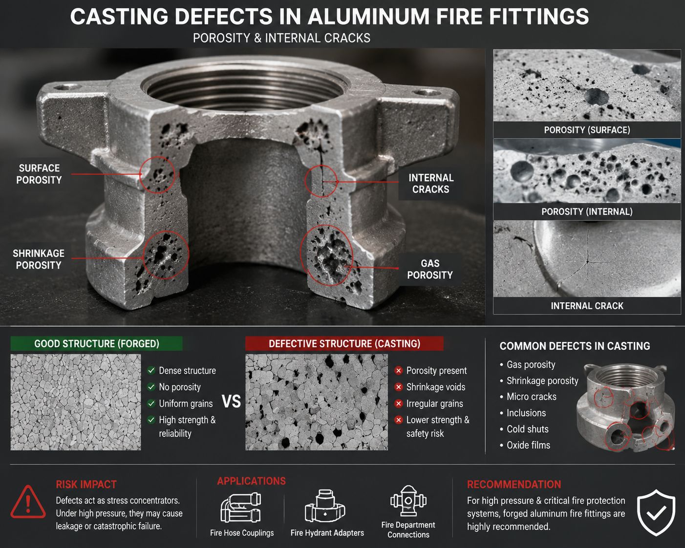 Casting porosity defects comparison with forged structure
