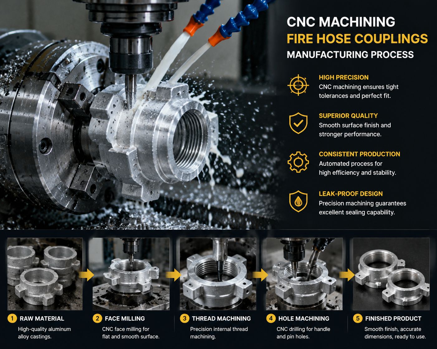 CNC precision machining for fire hose couplings