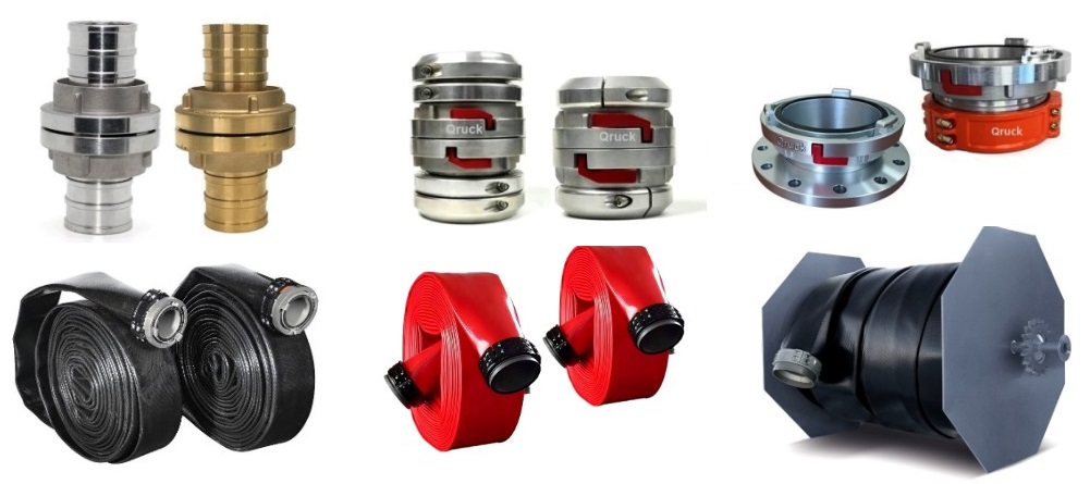 Qruck fire hose couplings for stadium fire protection systems
